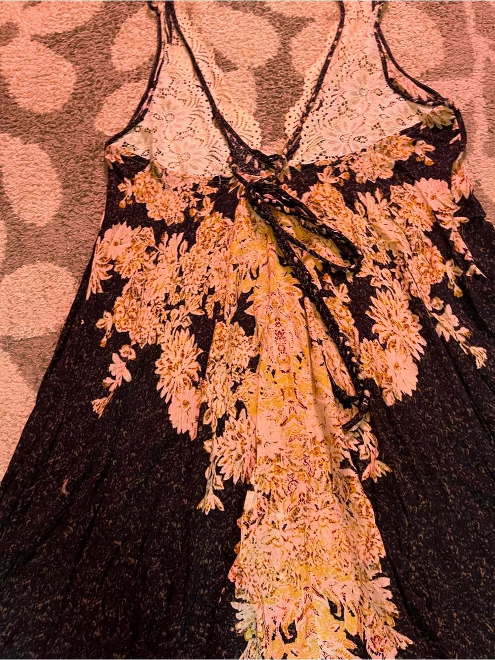 Free People size XS morning sun slip Floral Lace-Back Sundress - Black and Cream - Picture 7 of 11